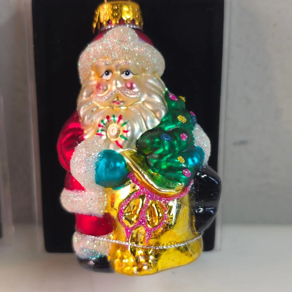Target Santa Christmas Glass Ornaments Multicolor Sleigh 2004 Set of 2